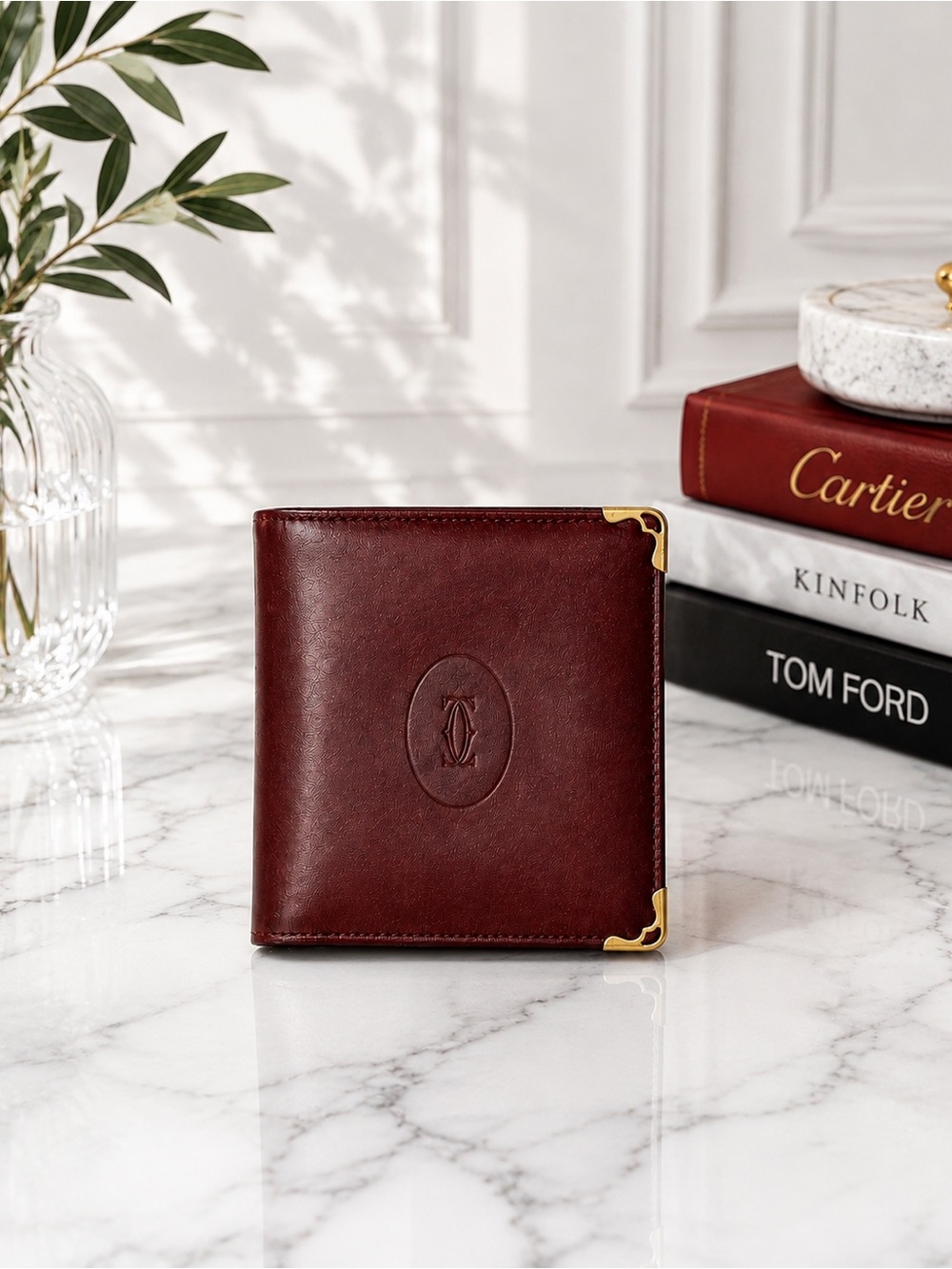 Cartier Must de Cartier Bordeaux Leather Bifold Wallet Vintage Gold Corners